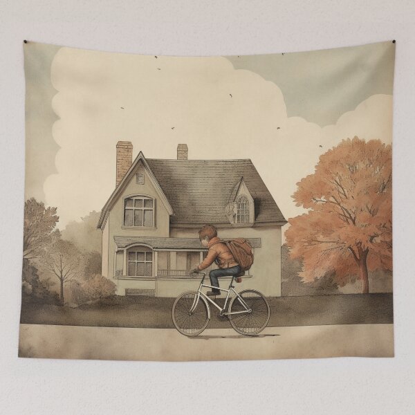Item preview, A Boy Riding His Bike to School designed and sold by GoodOldVintage.