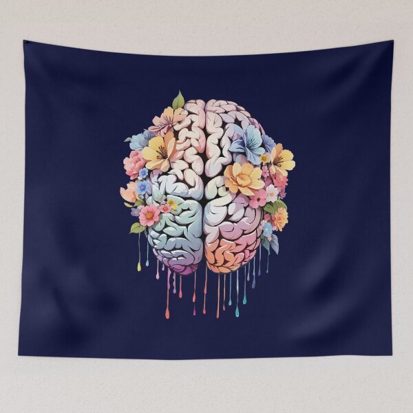 Item preview,  Cultivating Mental Health and Wellness, embracing Serenity, pastel color floral brain designed and sold by Collagedream.
