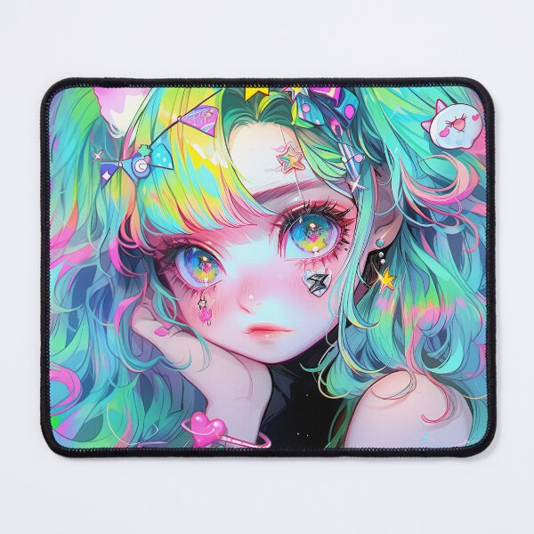 Item preview, Kawaii Neon Rainbow Pouty Anime Girl designed and sold by bubblegoth.