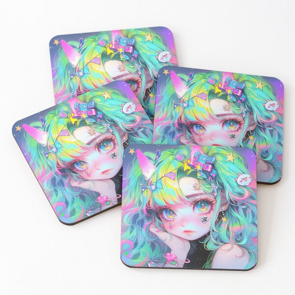 Item preview, Kawaii Neon Rainbow Pouty Anime Girl designed and sold by bubblegoth.