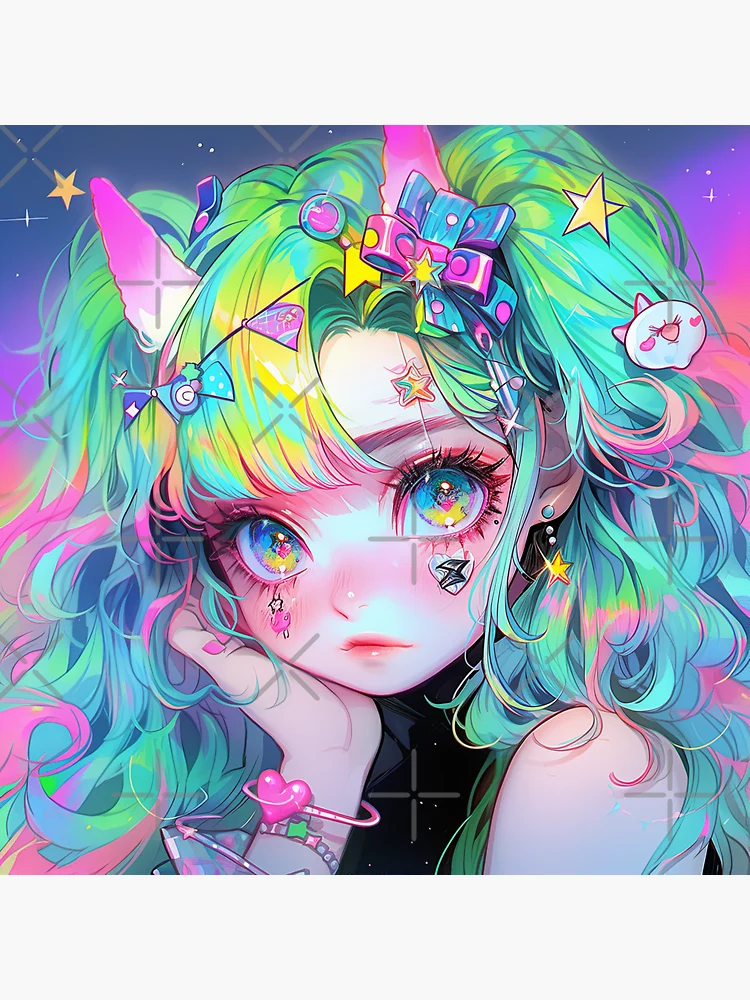 Neon rainbow anime kawaii cat Stock Illustration