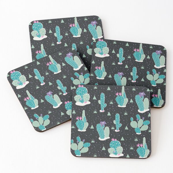 Item preview, Cactus-themed digital pattern with black background designed and sold by VirtualPalette.