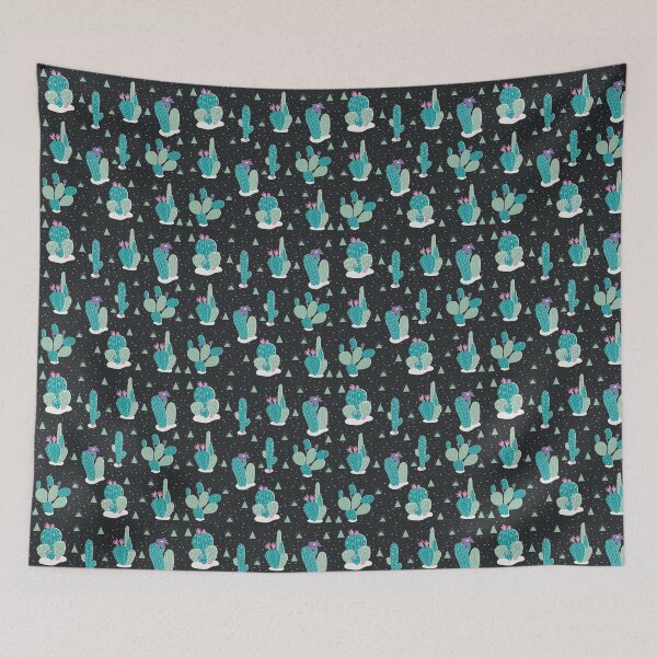 Item preview, Cactus-themed digital pattern with black background designed and sold by VirtualPalette.