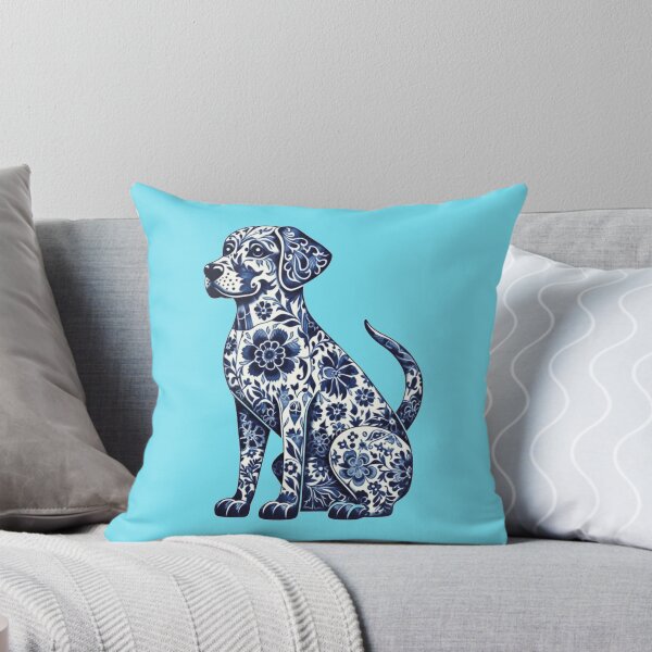 Item preview, Dog in blue flowers – MAJOLICA PATTERN 01 designed and sold by MadamPaperHazel.