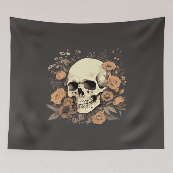 Item preview, Retro skull with flowers designed and sold by RetroPrints.