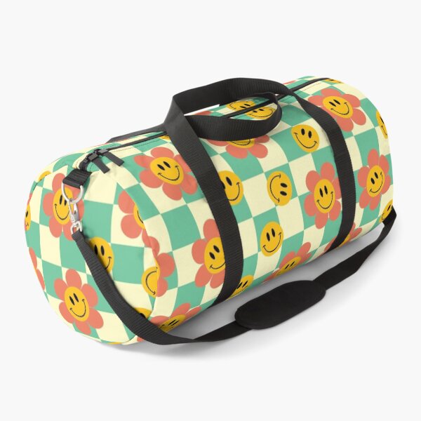 Aperçu de l'œuvre Damier rétro avec fleurs, bleu créée et vendue par BlossomNote.