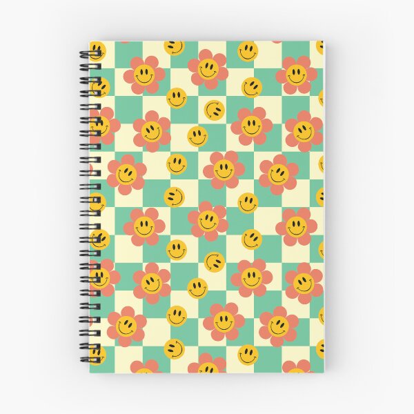 Aperçu de l'œuvre Damier rétro avec fleurs, bleu créée et vendue par BlossomNote.