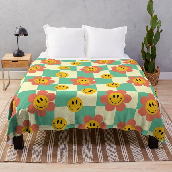 Item preview, Retro Checkerboard Pattern with Flowers, Blue designed and sold by BlossomNote.