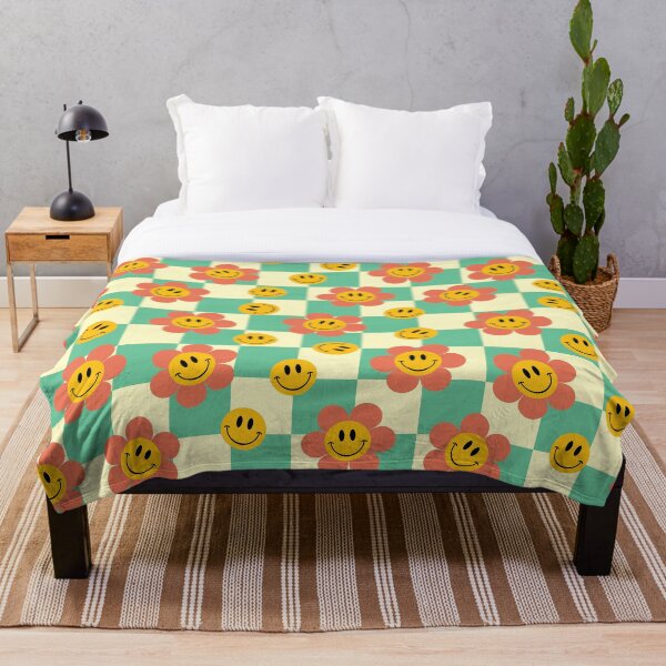 Item preview, Retro Checkerboard Pattern with Flowers, Blue designed and sold by BlossomNote.