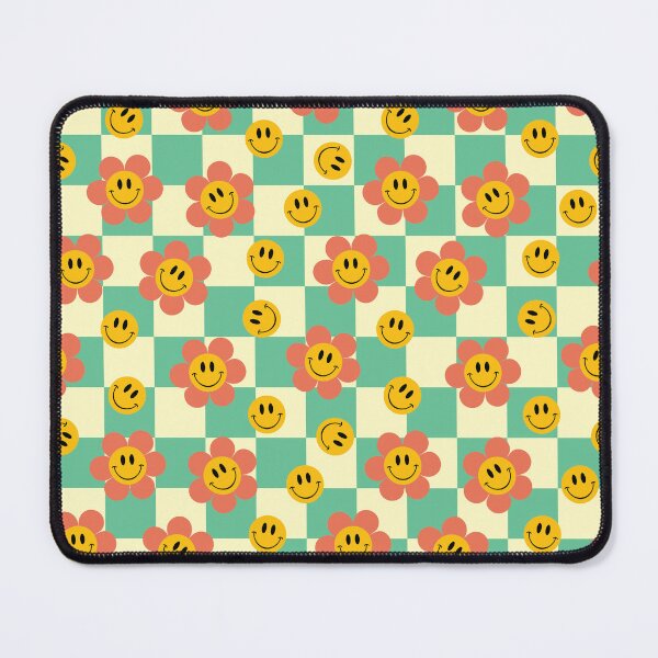 Aperçu de l'œuvre Damier rétro avec fleurs, bleu créée et vendue par BlossomNote.