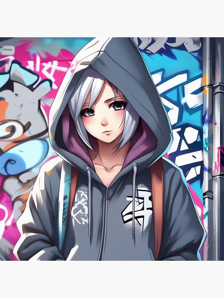 Girl With Blue Eyes Jacket Bricks Graffiti Paint Wall Anime HD