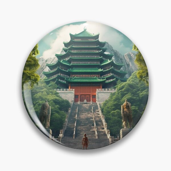 Item preview, Richly Colored, Realistic Chinese Pagoda Scene with Traditional Figure designed and sold by Brand Uno Studio.