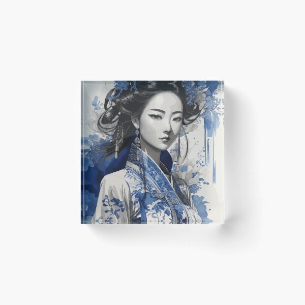 Item preview, Historical Chinese girl in blue ink designed and sold by Carrot-4Thought.