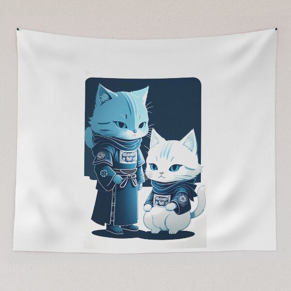 Item preview, Cyanotype Samurai Cat Serene Warrior Spirit designed and sold by Mechanical-Artt.