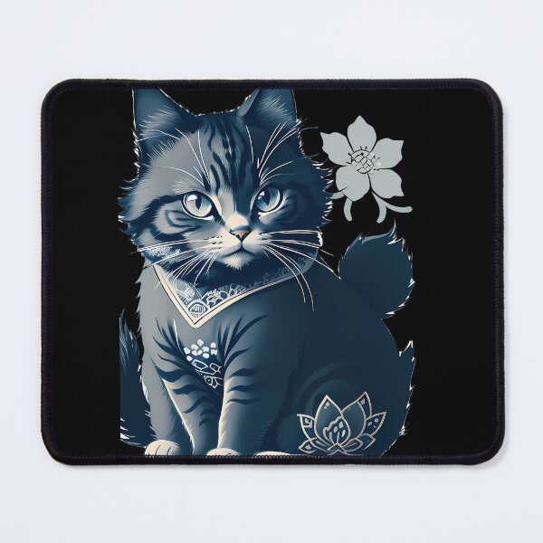 Item preview, Cyanotype Dynamic Samurai Cat Grace designed and sold by Mechanical-Artt.