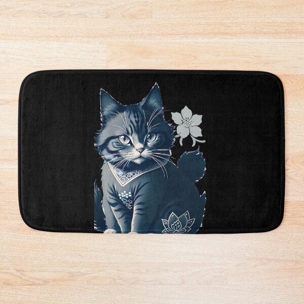 Item preview, Cyanotype Dynamic Samurai Cat Grace designed and sold by Mechanical-Artt.