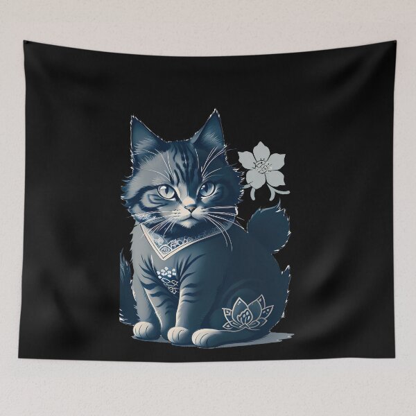 Item preview, Cyanotype Dynamic Samurai Cat Grace designed and sold by Mechanical-Artt.