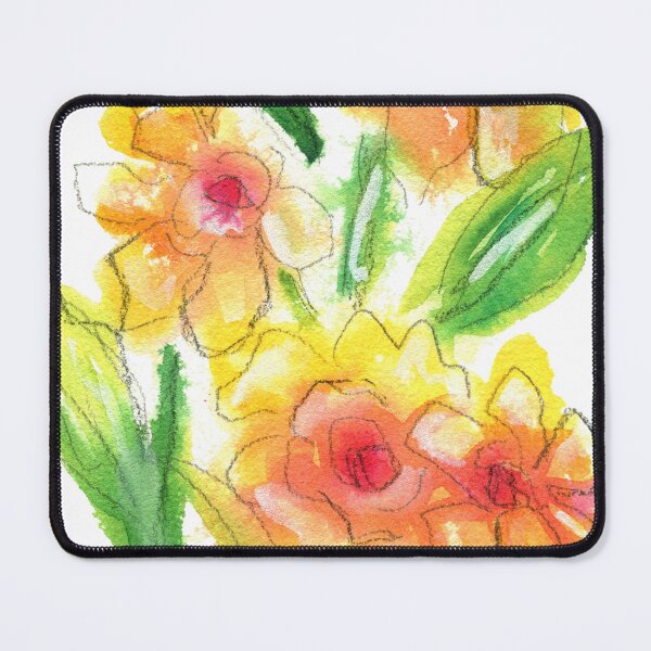 Item preview, Bright yellow daffodils watercolor line and wash painting designed and sold by AnissaF.