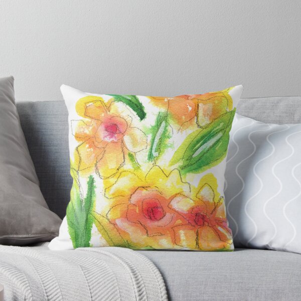 Item preview, Bright yellow daffodils watercolor line and wash painting designed and sold by AnissaF.