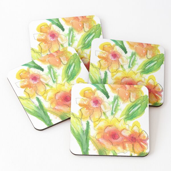Item preview, Bright yellow daffodils watercolor line and wash painting designed and sold by AnissaF.