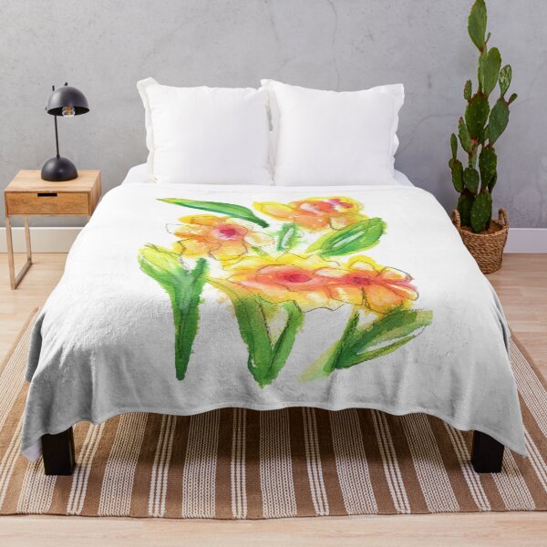 Item preview, Bright yellow daffodils watercolor line and wash painting designed and sold by AnissaF.