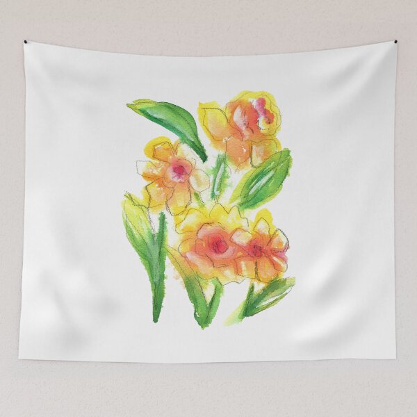 Item preview, Bright yellow daffodils watercolor line and wash painting designed and sold by AnissaF.