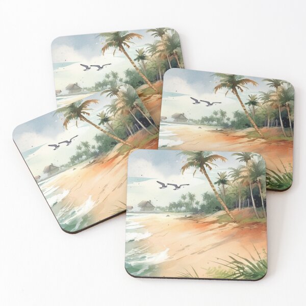 Item preview, Dynamic Watercolor Illustration: Tropical Beach and Palm Trees in Graphic Novel Style designed and sold by Brand Uno Studio.