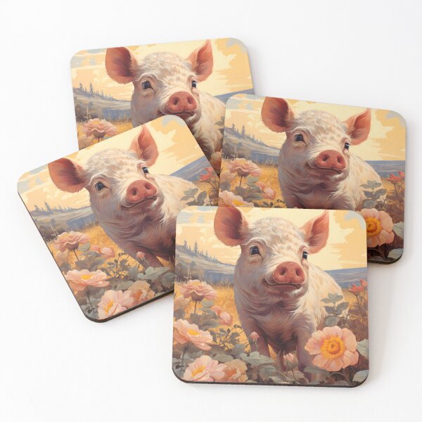 Item preview, Retro Vintage Cute Pig in Field - Charming Artwork for Pig Lovers designed and sold by The Whimsical Homestead.