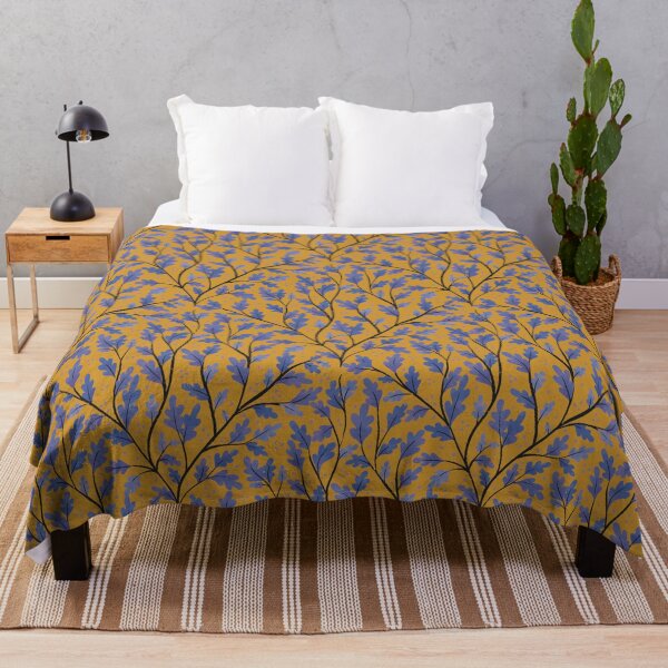 Item preview, Warm Rustic Autumn: Blue Oak Leaves on Yellow Ochre designed and sold by PatternedbySab.