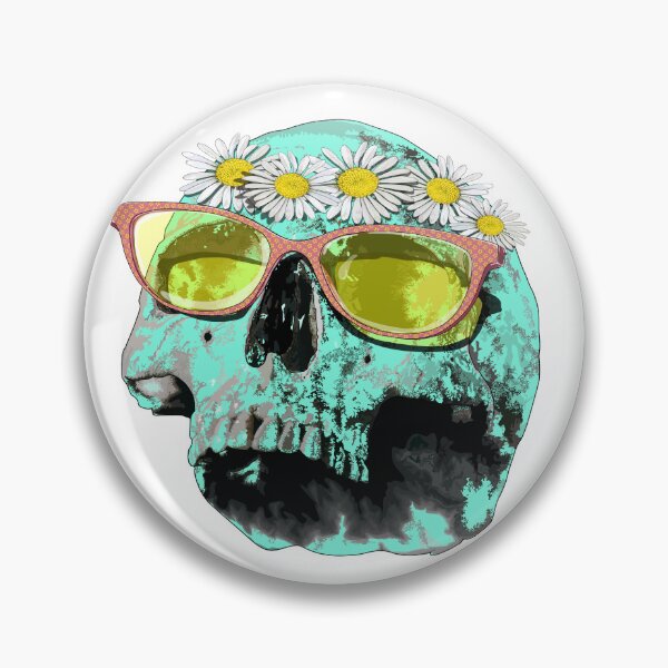 Item preview, Mint skull (side view) with daisy crown & pink glasses designed and sold by Whimsy Trail Co.