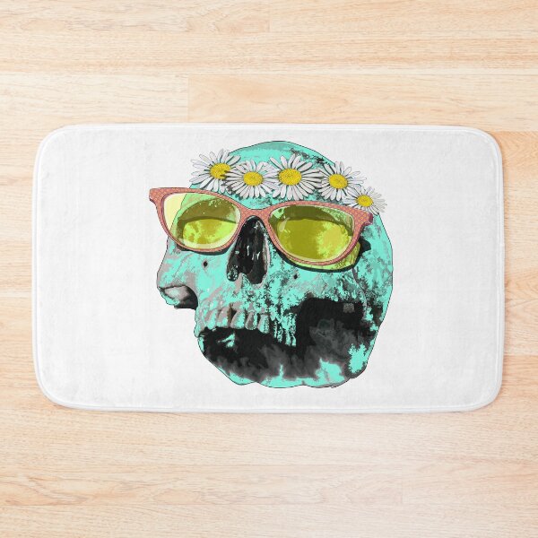 Item preview, Mint skull (side view) with daisy crown & pink glasses designed and sold by m-yoga-store.