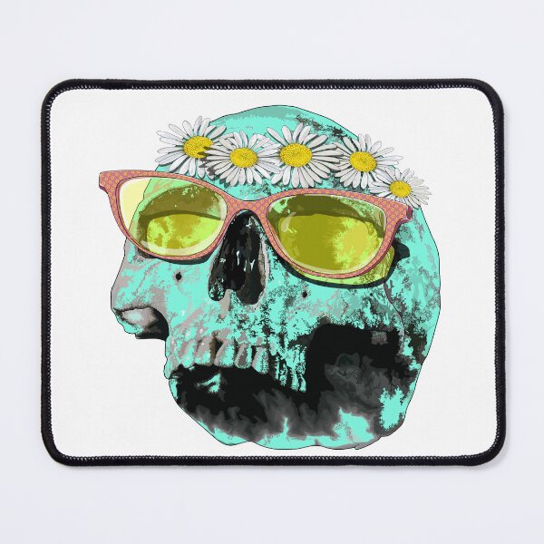 Item preview, Mint skull (side view) with daisy crown & pink glasses designed and sold by Whimsy Trail Co.