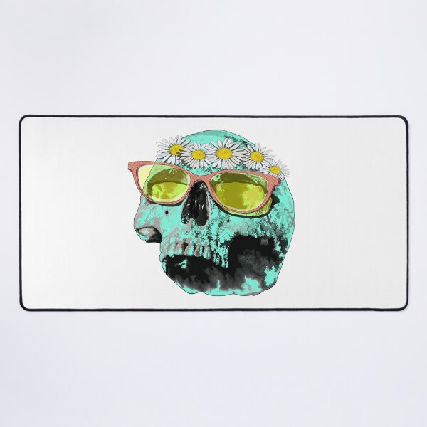 Item preview, Mint skull (side view) with daisy crown & pink glasses designed and sold by m-yoga-store.