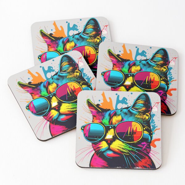 Item preview, Funky bright coloured Cat with sunglasses designed and sold by Nosy is Everything.