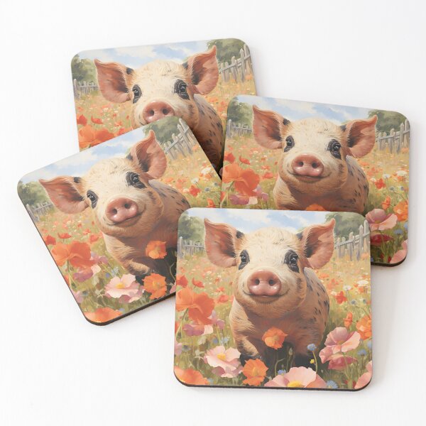 Item preview, Retro Vintage Cute Pig in Field - Charming Artwork for Pig Lovers designed and sold by The Whimsical Homestead.