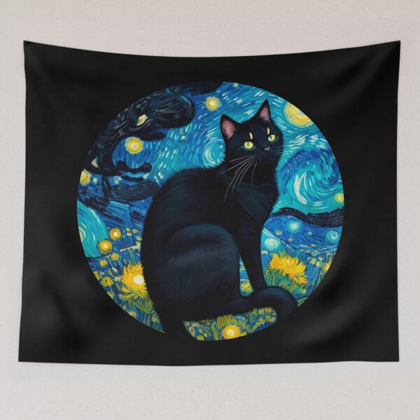 Item preview, Van gogh Starry Night Black Cat designed and sold by Vangoholic.