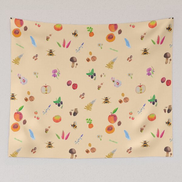 Item preview, Cottage core gouache painting repeated pattern : cream bg designed and sold by Maysoulrose.