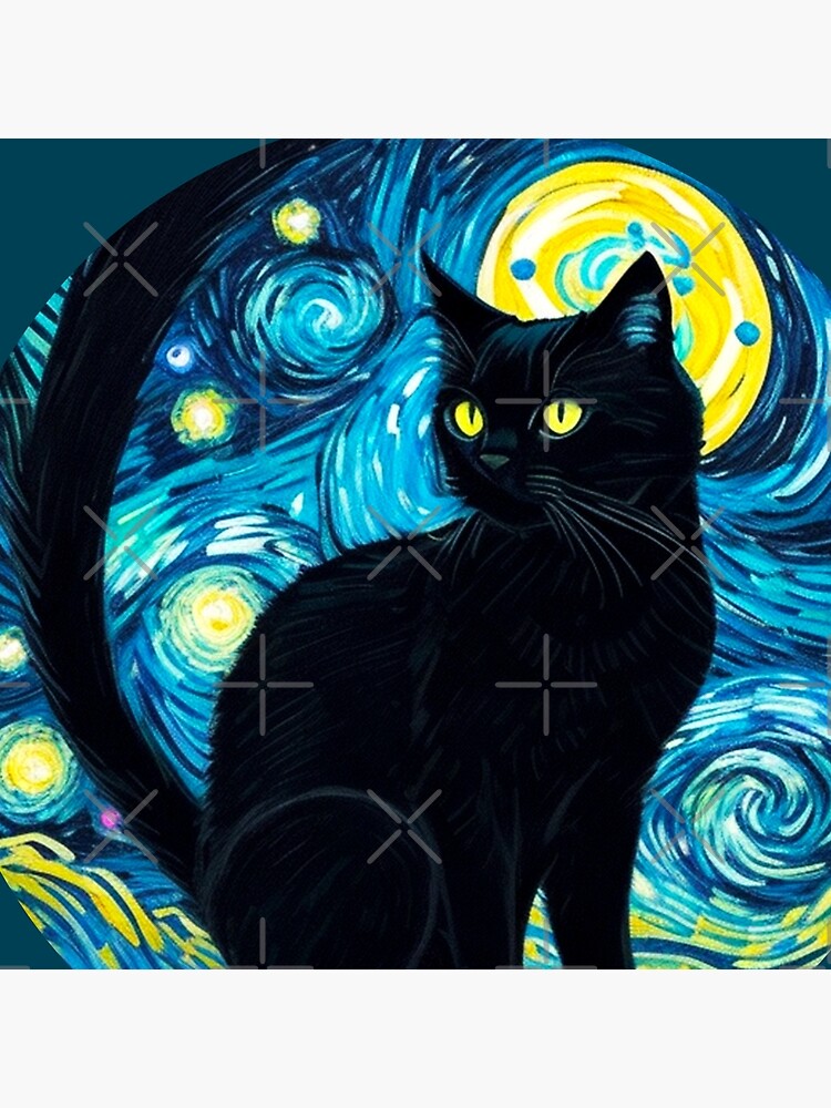 Van gogh Starry Night Black Cat
