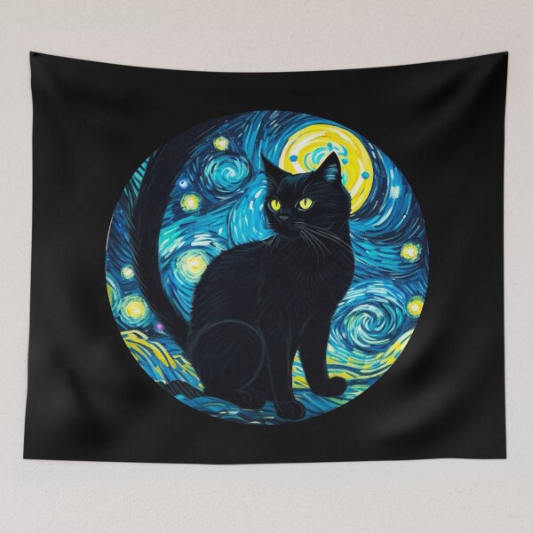 Item preview, Van gogh Starry Night Black Cat designed and sold by Vangoholic.