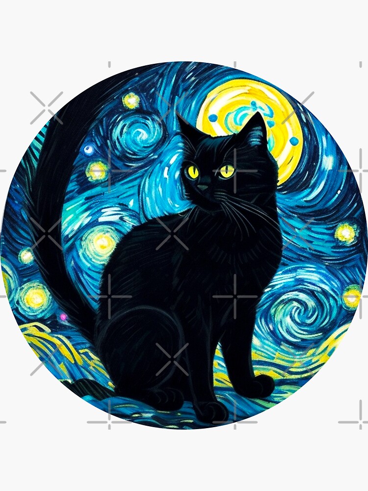 Van gogh Starry Night Cat  Sticker for Sale by Vangoholic