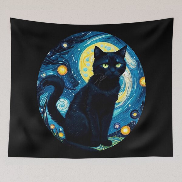Item preview, Van gogh Starry Night Black Cat designed and sold by Vangoholic.