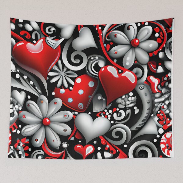 Item preview, Hearts & Pearls in Vibrant Hues: A Symphony of Red, Black, and White designed and sold by Rebekkahsdesign.