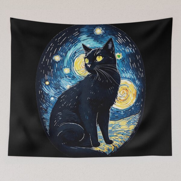 Item preview, Van gogh Starry Night Black Cat designed and sold by Vangoholic.
