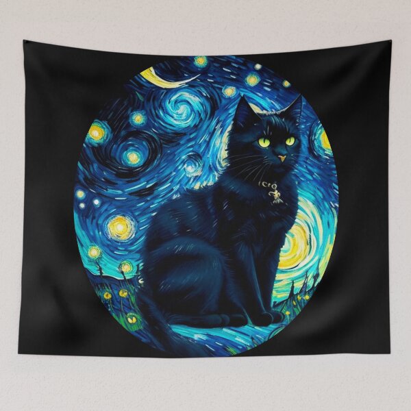 Item preview, Van gogh Starry Night Black Cat designed and sold by Vangoholic.