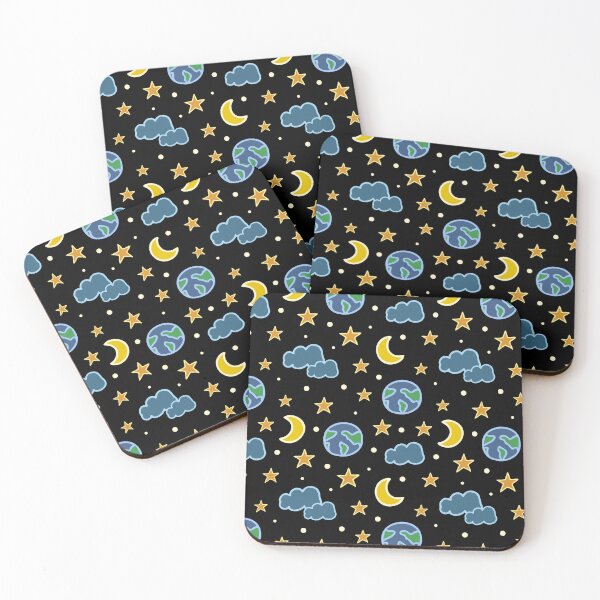 Item preview, Night sky with moon, stars, clouds and planet pattern designed and sold by mariakostory.