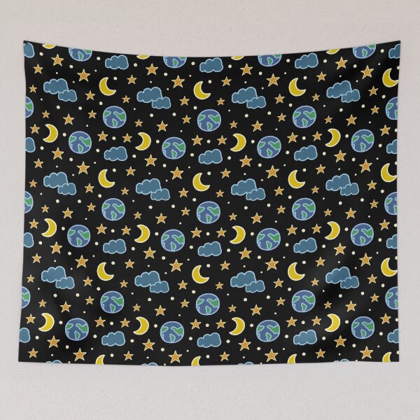 Item preview, Night sky with moon, stars, clouds and planet pattern designed and sold by mariakostory.