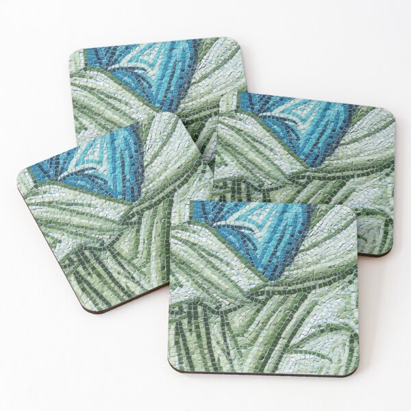 Item preview, Abstract Ribbon Mosaic in Cool Cobalt Blues and Sage Greens designed and sold by Georgia Mizuleva.