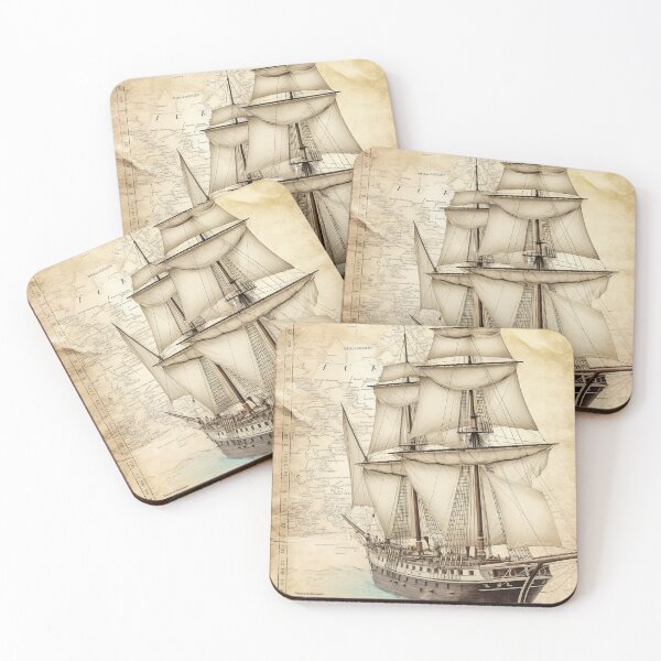 Item preview, Dive into the Past - Antique Yacht on a Retro Map designed and sold by Piotrek0001.