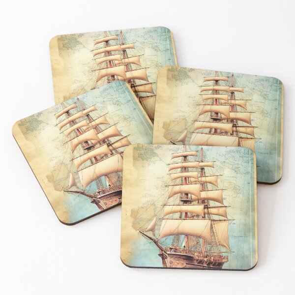 Item preview, Dive into the Past - Antique Yacht on a Retro Map designed and sold by Piotrek0001.