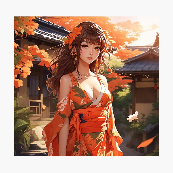 Aperçu de l'œuvre Belle fille anime avec une robe orange créée et vendue par 1Celery.